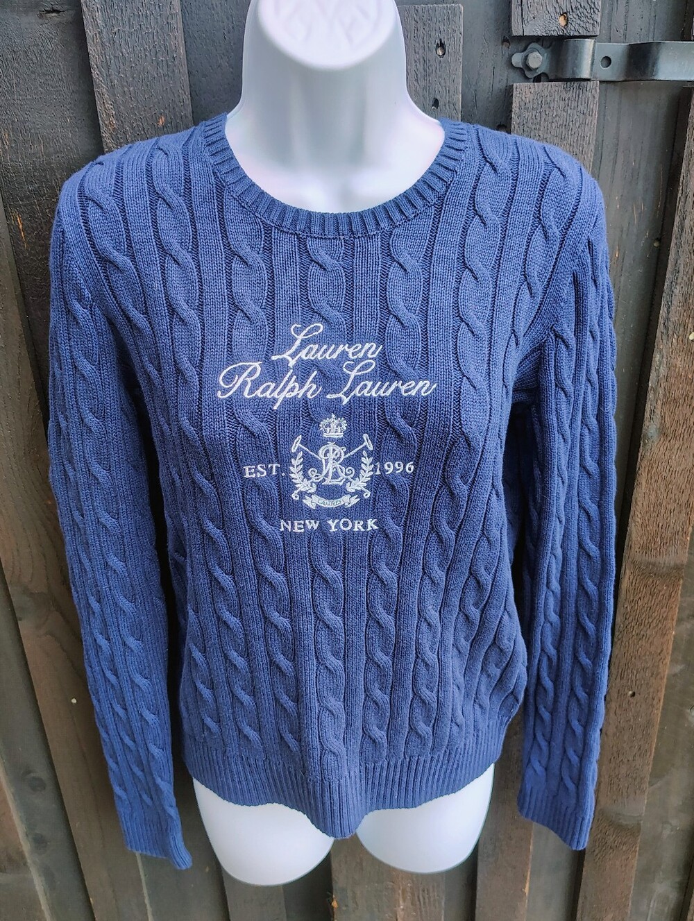 Ralph Lauren Navy Cable Knit Crew Sweater with Script Logo